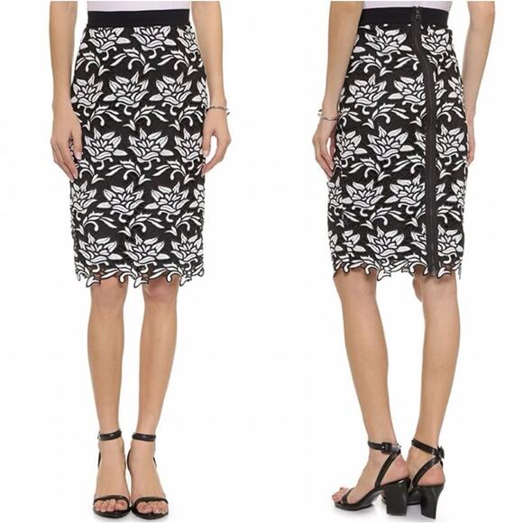 BCBG Maxazria Black White Lace Overlay Embroidered Pencil Skirt Size M - Picture 1 of 14